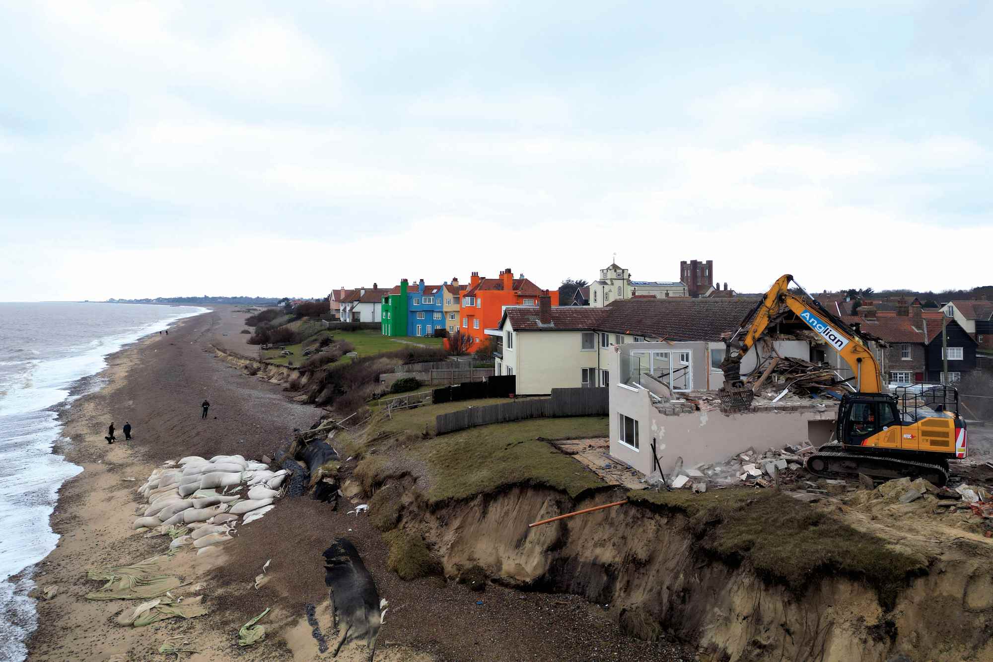 A property is demolished on the clifftop at Thorpeness, Suffolk